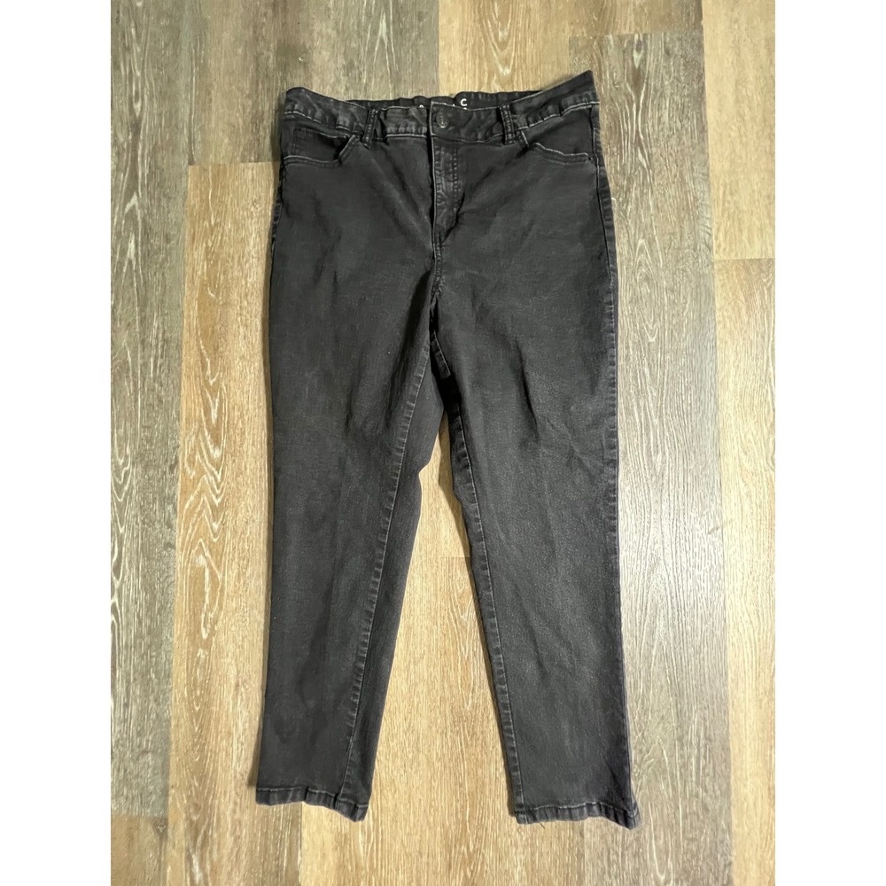 Basic Editions Straight Leg Jeans Womens 12 Black Faded Stretch High Rise Denim